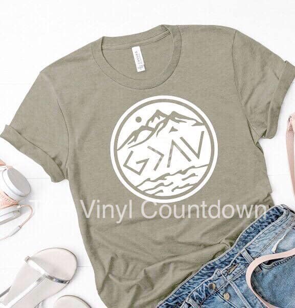 Screen printed transfer- God is greater than the ups and downs