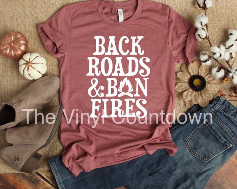Screen printed transfer - Back roads & bonfires
