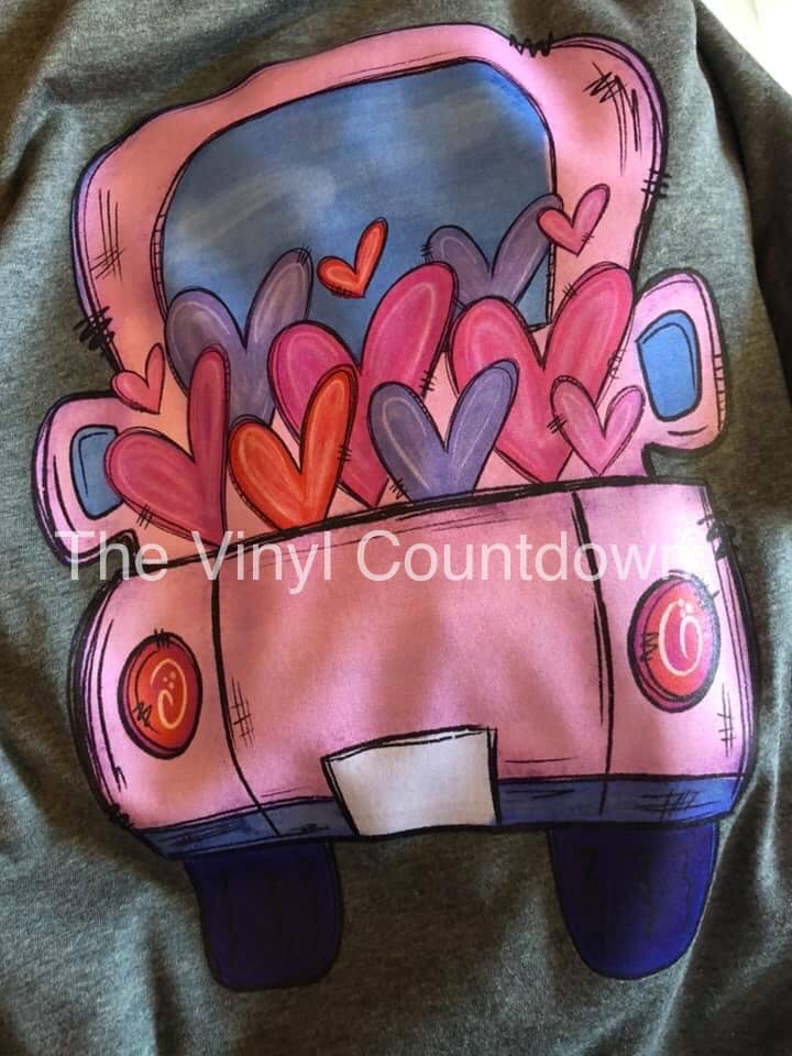 Screen printed transfer- Pink Heart Truck
