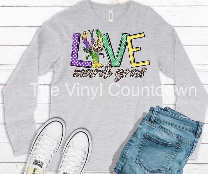 Screen printed transfer- Love Mardi Gras
