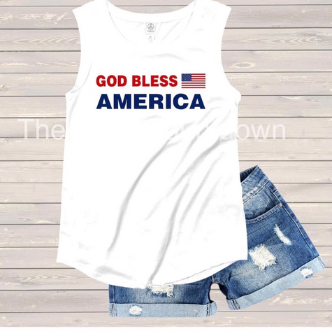 Screen printed transfer - God Bless American Flag