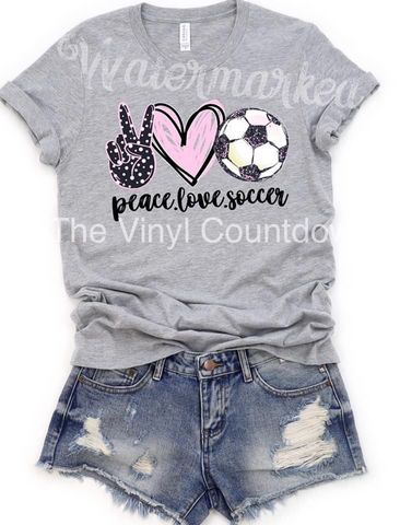 Screen printed transfer - Peace Love Soccer