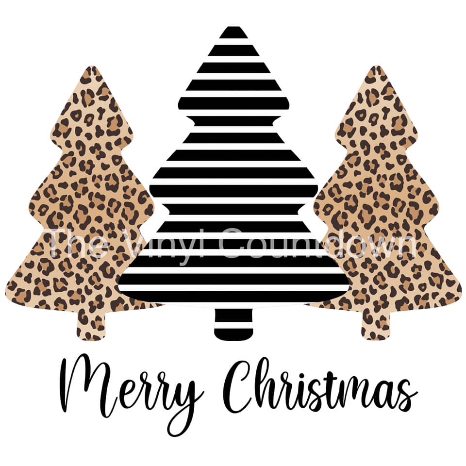 Merry Christmas Leopard Stripe Trees sublimation transfer - 8X11